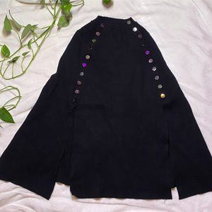 Cozy Black Poncho With Buttons
